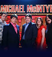 Michael McIntyre's Comedy Roadshow. Image shows from L to R: Jason Manford, Michael McIntyre, John Bishop, Sarah Millican, Mick Ferry. Copyright: Open Mike Productions. Michael McIntyre's Comedy Roadshow. Image shows from L to R: Jason Manford, Michael McIntyre, John Bishop, Sarah Millican, Mick Ferry. Copyright: Open Mike Productions.