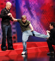 Man gets bummed by ghost whilst two people help. Image shows from L to R: Andy Parsons, Russell Howard, Adam Hills. Copyright: Angst Productions. Man gets bummed by ghost whilst two people help. Image shows from L to R: Andy Parsons, Russell Howard, Adam Hills. Copyright: Angst Productions.