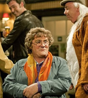 Mrs. Brown's Boys. Image shows from L to R: Agnes Brown (Brendan O'Carroll), Grandad Brown (Dermot O'Neill). Copyright: BBC / BocPix. Mrs. Brown's Boys. Image shows from L to R: Agnes Brown (Brendan O'Carroll), Grandad Brown (Dermot O'Neill). Copyright: BBC / BocPix.