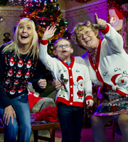Mrs. Brown's Boys. Image shows from L to R: Cathy Brown (Jennifer Gibney), Bono Brown (Jamie O'Carroll), Agnes Brown (Brendan O'Carroll). Copyright: BBC / BocPix. Mrs. Brown's Boys. Image shows from L to R: Cathy Brown (Jennifer Gibney), Bono Brown (Jamie O'Carroll), Agnes Brown (Brendan O'Carroll). Copyright: BBC / BocPix.