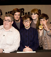 Never Mind The Buzzcocks. Image shows from L to R: Phill Jupitus, Jamie Reynolds, Simon Amstell, Adele Adkins, Mark Ronson. Copyright: TalkbackThames / BBC. Never Mind The Buzzcocks. Image shows from L to R: Phill Jupitus, Jamie Reynolds, Simon Amstell, Adele Adkins, Mark Ronson. Copyright: TalkbackThames / BBC.