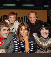 Never Mind The Buzzcocks. Image shows from L to R: Phill Jupitus, Tom Basden, Claudia Winkleman, Harry Shearer, Noel Fielding. Copyright: TalkbackThames / BBC. Never Mind The Buzzcocks. Image shows from L to R: Phill Jupitus, Tom Basden, Claudia Winkleman, Harry Shearer, Noel Fielding. Copyright: TalkbackThames / BBC.