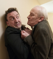 Not Going Out. Image shows from L to R: Lee (Lee Mack), Geoffrey (Geoffrey Whitehead). Copyright: Avalon Television / Arlo Productions. Not Going Out. Image shows from L to R: Lee (Lee Mack), Geoffrey (Geoffrey Whitehead). Copyright: Avalon Television / Arlo Productions.