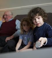 Outnumbered. Image shows from L to R: Frank (Grandad) (David Ryall), Karen (Ramona Marquez), Ben (Daniel Roche). Copyright: Hat Trick Productions. Outnumbered. Image shows from L to R: Frank (Grandad) (David Ryall), Karen (Ramona Marquez), Ben (Daniel Roche). Copyright: Hat Trick Productions.