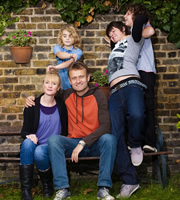 Outnumbered. Image shows from L to R: Sue (Claire Skinner), Karen (Ramona Marquez), Pete (Hugh Dennis), Jake (Tyger Drew-Honey), Ben (Daniel Roche). Copyright: Hat Trick Productions. Outnumbered. Image shows from L to R: Sue (Claire Skinner), Karen (Ramona Marquez), Pete (Hugh Dennis), Jake (Tyger Drew-Honey), Ben (Daniel Roche). Copyright: Hat Trick Productions.