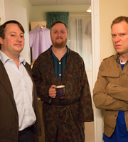 Peep Show. Image shows from L to R: Mark Corrigan (David Mitchell), Jerry (Tim Key), Jeremy Usbourne (Robert Webb). Copyright: Objective Productions. Peep Show. Image shows from L to R: Mark Corrigan (David Mitchell), Jerry (Tim Key), Jeremy Usbourne (Robert Webb). Copyright: Objective Productions.