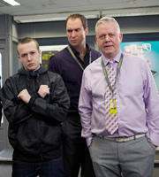 PhoneShop. Image shows from L to R: Terry (Jack Bence), Ashley (Andrew Brooke), Lance (Martin Trenaman). Copyright: Talkback. PhoneShop. Image shows from L to R: Terry (Jack Bence), Ashley (Andrew Brooke), Lance (Martin Trenaman). Copyright: Talkback.