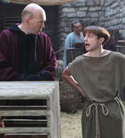 Plebs. Image shows from L to R: Brother Quintus (Alex Macqueen), Grumio (Ryan Sampson). Copyright: RISE Films. Plebs. Image shows from L to R: Brother Quintus (Alex Macqueen), Grumio (Ryan Sampson). Copyright: RISE Films.