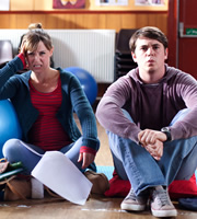Pramface. Image shows from L to R: Laura Derbyshire (Scarlett Alice Johnson), Jamie Prince (Sean Michael Verey). Copyright: BBC / Little Comet. Pramface. Image shows from L to R: Laura Derbyshire (Scarlett Alice Johnson), Jamie Prince (Sean Michael Verey). Copyright: BBC / Little Comet.