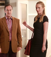 Pramface. Image shows from L to R: Alan Derbyshire (Angus Deayton), Penny (Alice Orr-Ewing). Copyright: BBC / Little Comet. Pramface. Image shows from L to R: Alan Derbyshire (Angus Deayton), Penny (Alice Orr-Ewing). Copyright: BBC / Little Comet.