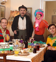 Rock & Chips. Image shows from L to R: Reg Trotter (Shaun Dingwall), Edward 'Ted' Trotter (Phil Daniels), Violet (Paula Wilcox), Del Boy (James Buckley). Copyright: Shazam Productions / BBC. Rock & Chips. Image shows from L to R: Reg Trotter (Shaun Dingwall), Edward 'Ted' Trotter (Phil Daniels), Violet (Paula Wilcox), Del Boy (James Buckley). Copyright: Shazam Productions / BBC.