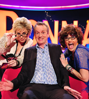 Ronna & Beverly. Image shows from L to R: Ronna (Jessica Chaffin), Frank Skinner, Beverly (Jamie Denbo). Copyright: Hat Trick Productions. Ronna & Beverly. Image shows from L to R: Ronna (Jessica Chaffin), Frank Skinner, Beverly (Jamie Denbo). Copyright: Hat Trick Productions.