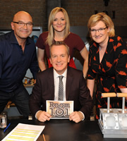Room 101. Image shows from L to R: Gregg Wallace, Gabby Logan, Frank Skinner, Sarah Millican. Copyright: Hat Trick Productions. Room 101. Image shows from L to R: Gregg Wallace, Gabby Logan, Frank Skinner, Sarah Millican. Copyright: Hat Trick Productions.