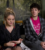 Starlings. Image shows from L to R: Ava (Kirsty Armstrong), Gravy (John Dagleish). Copyright: Baby Cow Productions. Starlings. Image shows from L to R: Ava (Kirsty Armstrong), Gravy (John Dagleish). Copyright: Baby Cow Productions.