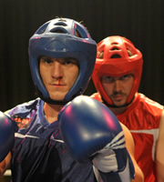 Stella. Image shows from L to R: Luke (Craig Gallivan), Lenny Mack (Gareth Pierce). Copyright: Tidy Productions. Stella. Image shows from L to R: Luke (Craig Gallivan), Lenny Mack (Gareth Pierce). Copyright: Tidy Productions.