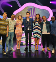 Sweat The Small Stuff. Image shows from L to R: Russell Kane, Rickie Haywood Williams, Kimberley Walsh, Nick Grimshaw, Rochelle Humes, Aston Merrygold, Melvin Odoom. Copyright: Talkback. Sweat The Small Stuff. Image shows from L to R: Russell Kane, Rickie Haywood Williams, Kimberley Walsh, Nick Grimshaw, Rochelle Humes, Aston Merrygold, Melvin Odoom. Copyright: Talkback.