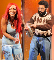 The Angelos Epithemiou Show. Image shows from L to R: Jodie Marsh, Gupta (Adeel Akhtar). Copyright: Pett Productions. The Angelos Epithemiou Show. Image shows from L to R: Jodie Marsh, Gupta (Adeel Akhtar). Copyright: Pett Productions.
