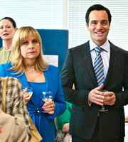 The Spa. Image shows from L to R: Alison (Rebecca Front), Costas (Ramin Karimloo). Copyright: Tiger Aspect Productions. The Spa. Image shows from L to R: Alison (Rebecca Front), Costas (Ramin Karimloo). Copyright: Tiger Aspect Productions.
