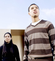 The Wrong Door. Image shows from L to R: Zina Badran, Luke Bailey. Copyright: BBC. The Wrong Door. Image shows from L to R: Zina Badran, Luke Bailey. Copyright: BBC.