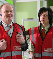 Trollied. Image shows from L to R: Gavin (Jason Watkins), Andrew (Rory Nolan). Copyright: Roughcut Television. Trollied. Image shows from L to R: Gavin (Jason Watkins), Andrew (Rory Nolan). Copyright: Roughcut Television.