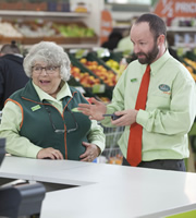 Trollied. Image shows from L to R: Rose (Miriam Margolyes), Colin (Carl Rice). Copyright: Roughcut Television. Trollied. Image shows from L to R: Rose (Miriam Margolyes), Colin (Carl Rice). Copyright: Roughcut Television.