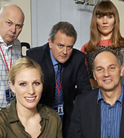 Twenty Twelve. Image shows from L to R: Nick Jowett (Vincent Franklin), Zara Phillips, Ian Fletcher (Hugh Bonneville), Siobhan Sharpe (Jessica Hynes), Steve Redgrave. Copyright: BBC. Twenty Twelve. Image shows from L to R: Nick Jowett (Vincent Franklin), Zara Phillips, Ian Fletcher (Hugh Bonneville), Siobhan Sharpe (Jessica Hynes), Steve Redgrave. Copyright: BBC.