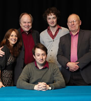 The Unbelievable Truth. Image shows from L to R: Lucy Porter, Clive Anderson, David Mitchell, Chris Addison, Graeme Garden. Copyright: BBC / Random Entertainment. The Unbelievable Truth. Image shows from L to R: Lucy Porter, Clive Anderson, David Mitchell, Chris Addison, Graeme Garden. Copyright: BBC / Random Entertainment.