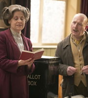 Up The Women. Image shows from L to R: Helen (Rebecca Front), Frank (Adrian Scarborough). Copyright: BBC / Baby Cow Productions. Up The Women. Image shows from L to R: Helen (Rebecca Front), Frank (Adrian Scarborough). Copyright: BBC / Baby Cow Productions.
