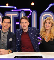 Virtually Famous. Image shows from L to R: Russell Kane, Chris Stark, Francesca Hull. Copyright: Talkback / Hungry Bear Media. Virtually Famous. Image shows from L to R: Russell Kane, Chris Stark, Francesca Hull. Copyright: Talkback / Hungry Bear Media.