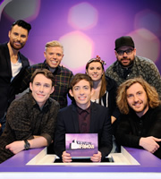 Virtually Famous. Image shows from L to R: Rylan Clark-Neal, Chris Stark, Rob Beckett, Kevin McHale, Sarah Callaghan, Tom Davis, Seann Walsh. Copyright: Talkback / Hungry Bear Media. Virtually Famous. Image shows from L to R: Rylan Clark-Neal, Chris Stark, Rob Beckett, Kevin McHale, Sarah Callaghan, Tom Davis, Seann Walsh. Copyright: Talkback / Hungry Bear Media.