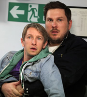 Way To Go. Image shows from L to R: Joey (Ben Heathcote), Cozzo (Marc Wootton). Copyright: BBC. Way To Go. Image shows from L to R: Joey (Ben Heathcote), Cozzo (Marc Wootton). Copyright: BBC.