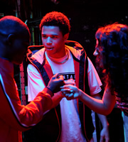 Youngers. Image shows from L to R: Yemi (Ade Oyefeso), Jay (Calvin Demba), Davina (Shavani Seth). Copyright: Big Talk Productions. Youngers. Image shows from L to R: Yemi (Ade Oyefeso), Jay (Calvin Demba), Davina (Shavani Seth). Copyright: Big Talk Productions.