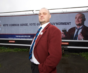 The Pub Landlord v Nigel Farage: The Battle For South Thanet. The Pub Landlord (Al Murray). Copyright: Liberty Bell. The Pub Landlord v Nigel Farage: The Battle For South Thanet. The Pub Landlord (Al Murray). Copyright: Liberty Bell.