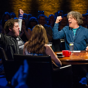 Alan Davies: As Yet Untitled. Image shows from L to R: Nick Helm, Olivia Lee, Alan Davies. Copyright: Phil McIntyre Entertainment. Alan Davies: As Yet Untitled. Image shows from L to R: Nick Helm, Olivia Lee, Alan Davies. Copyright: Phil McIntyre Entertainment.