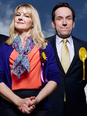 Ballot Monkeys. Image shows from L to R: Kate Standen (Sarah Hadland), Kevin Sturridge (Ben Miller). Copyright: Hat Trick Productions. Ballot Monkeys. Image shows from L to R: Kate Standen (Sarah Hadland), Kevin Sturridge (Ben Miller). Copyright: Hat Trick Productions.