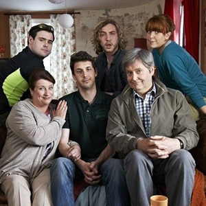 Big Bad World. Image shows from L to R: Oakley (David Fynn), Jan (Caroline Quentin), Ben (Blake Harrison), Eggman (Seann Walsh), Neil (James Fleet), Beth (Rebecca Humphries). Copyright: Objective Productions. Big Bad World. Image shows from L to R: Oakley (David Fynn), Jan (Caroline Quentin), Ben (Blake Harrison), Eggman (Seann Walsh), Neil (James Fleet), Beth (Rebecca Humphries). Copyright: Objective Productions.