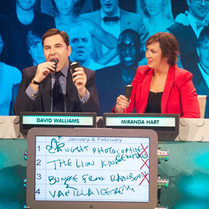 The Big Fat Quiz Of The Year. Image shows from L to R: David Walliams, Miranda Hart. Copyright: Hot Sauce / Channel 4 Television Corporation. The Big Fat Quiz Of The Year. Image shows from L to R: David Walliams, Miranda Hart. Copyright: Hot Sauce / Channel 4 Television Corporation.