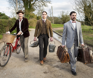 Chickens. Image shows from L to R: Bert (Jonny Sweet), George (Joe Thomas), Cecil (Simon Bird). Copyright: Big Talk Productions. Chickens. Image shows from L to R: Bert (Jonny Sweet), George (Joe Thomas), Cecil (Simon Bird). Copyright: Big Talk Productions.