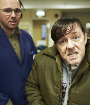 Derek. Image shows from L to R: Dougie (Karl Pilkington), Derek (Ricky Gervais). Copyright: Derek Productions. Derek. Image shows from L to R: Dougie (Karl Pilkington), Derek (Ricky Gervais). Copyright: Derek Productions.