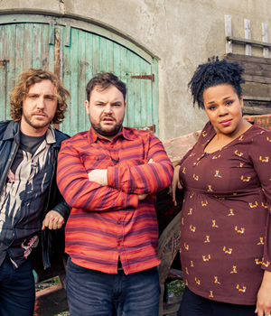 Flinch. Image shows from L to R: Seann Walsh, Lloyd Griffith, Desiree Burch. Flinch. Image shows from L to R: Seann Walsh, Lloyd Griffith, Desiree Burch.