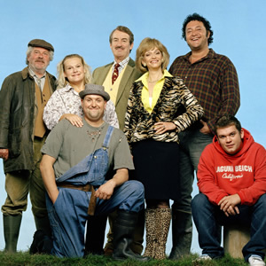 The Green Green Grass. Image shows from L to R: Elgin Sparrowhawk (David Ross), Imelda Cakeworthy (Ella Kenion), Jed (Peter Heppelthwaite), Boycie (John Challis), Marlene Boyce (Sue Holderness), Bryan (Ivan Kaye), Tyler Boyce (Jack Doolan). Copyright: Shazam Productions. The Green Green Grass. Image shows from L to R: Elgin Sparrowhawk (David Ross), Imelda Cakeworthy (Ella Kenion), Jed (Peter Heppelthwaite), Boycie (John Challis), Marlene Boyce (Sue Holderness), Bryan (Ivan Kaye), Tyler Boyce (Jack Doolan). Copyright: Shazam Productions.