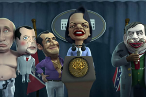 Headcases does politics. Picture shows Vladimir Putin with a puppet of Dmitry Medvedev, Nicolas Sarkozy, Condoleezza Rice and Gordon Brown hiding behind a smiling mask. Copyright: Red Vision. Headcases does politics. Picture shows Vladimir Putin with a puppet of Dmitry Medvedev, Nicolas Sarkozy, Condoleezza Rice and Gordon Brown hiding behind a smiling mask. Copyright: Red Vision.