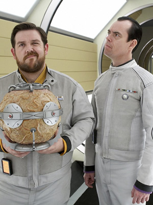 Hyperdrive. Image shows from L to R: Commander Henderson (Nick Frost), First Officer York (Kevin Eldon). Copyright: BBC. Hyperdrive. Image shows from L to R: Commander Henderson (Nick Frost), First Officer York (Kevin Eldon). Copyright: BBC.