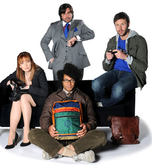 The IT Crowd. Image shows from L to R: Jen (Katherine Parkinson), Douglas Reynholm (Matt Berry), Moss (Richard Ayoade), Roy (Chris O'Dowd). Copyright: TalkbackThames. The IT Crowd. Image shows from L to R: Jen (Katherine Parkinson), Douglas Reynholm (Matt Berry), Moss (Richard Ayoade), Roy (Chris O'Dowd). Copyright: TalkbackThames.