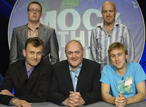 Mock The Week. Image shows from L to R: Frankie Boyle, Hugh Dennis, Dara O Briain, Andy Parsons, Russell Howard. Copyright: Angst Productions. Mock The Week. Image shows from L to R: Frankie Boyle, Hugh Dennis, Dara O Briain, Andy Parsons, Russell Howard. Copyright: Angst Productions.