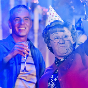 Mrs. Brown's Boys. Image shows from L to R: Mark Brown (Pat Shields), Agnes Brown (Brendan O'Carroll). Copyright: BBC / BocPix. Mrs. Brown's Boys. Image shows from L to R: Mark Brown (Pat Shields), Agnes Brown (Brendan O'Carroll). Copyright: BBC / BocPix.