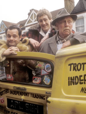 Only Fools And Horses. Image shows from L to R: Del (David Jason), Rodney (Nicholas Lyndhurst), Grandad (Lennard Pearce). Copyright: BBC. Only Fools And Horses. Image shows from L to R: Del (David Jason), Rodney (Nicholas Lyndhurst), Grandad (Lennard Pearce). Copyright: BBC.