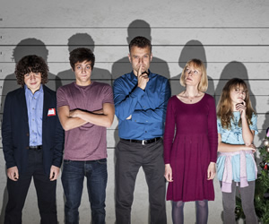Outnumbered. Image shows from L to R: Ben (Daniel Roche), Jake (Tyger Drew-Honey), Pete (Hugh Dennis), Sue (Claire Skinner), Karen (Ramona Marquez). Copyright: Hat Trick Productions. Outnumbered. Image shows from L to R: Ben (Daniel Roche), Jake (Tyger Drew-Honey), Pete (Hugh Dennis), Sue (Claire Skinner), Karen (Ramona Marquez). Copyright: Hat Trick Productions.