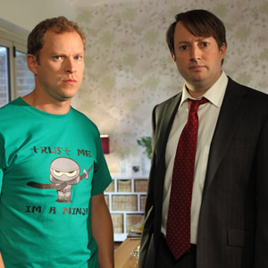 Peep Show. Image shows from L to R: Jeremy Usbourne (Robert Webb), Mark Corrigan (David Mitchell). Copyright: Objective Productions. Peep Show. Image shows from L to R: Jeremy Usbourne (Robert Webb), Mark Corrigan (David Mitchell). Copyright: Objective Productions.