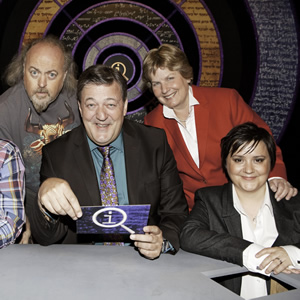 QI. Image shows from L to R: Bill Bailey, Stephen Fry, Sandi Toksvig, Susan Calman. Copyright: TalkbackThames. QI. Image shows from L to R: Bill Bailey, Stephen Fry, Sandi Toksvig, Susan Calman. Copyright: TalkbackThames.